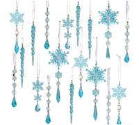 18Pcs Christmas Acrylic Pendant, Christmas Tree Cry-stal Ornaments for Hanging on Xmas Trees, Wreaths, Staircases(blue)