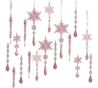 18Pcs Christmas Acrylic Pendant, Christmas Tree Cry-stal Ornaments for Hanging on Xmas Trees, Wreaths, Staircases(pink)