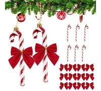 18Pcs Christmas Decorations Candy Canes, Christmas Plastic Candy Cane, Glitter Candy Cane Christmas Tree Decorations, for Xmas Tree Home Decor, Red