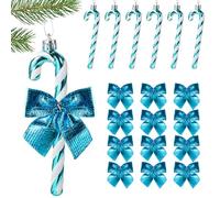 18pcs Christmas Decorations Candy Canes Light Blue White and Small Bows for Blue Christmas Tree Decorations Hanging Ornaments (Light Blue)
