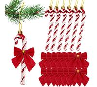 18pcs Christmas Decorations Candy Canes Red White and Small Red Bows for Christmas Tree Decorations Hanging Ornaments (Red)