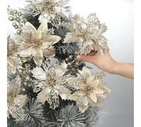 18pcs Christmas Flowers Artificial, Artificial Poinsettias With Berry Stems, Christmas Decorations For Tree, Wreath, Holiday Party (Gold)