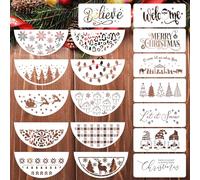 18pcs Christmas Large Stencils for Crafts, Reusable Half Round Drawing Stencil Merry Chirstmas Let It Snow Xmas Holiday Stencil for Painting on Wood Sign Porch Door Hanger Home Décor-15X30cm