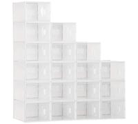 HOMCOM Stackable Clear Plastic Shoe Storage Box for UK/EU Size 8.5/43 - Clear - 18 - 25cm x 35cm x 19cm