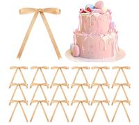 18Pcs Coffee Bowknot Cake Toppers for Cake Decorations,Brown Bow Bowknot Ribbons Cake Decoration Picks Baby Shower Cake Topper Decorations for Birthday Bridal Wedding Party Cake Decor