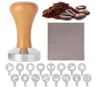 18PCS Coffee Tamper，51mm Tamper，Coffee Stamp Stencil,Fiber Cloth, Espresso Making Tools with Ergonomic Wood Handle, Flat Base Barista Tampers for Coffee Grounds, Compatible with Espresso Machines