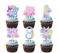 18pcs Colorful Glitter Roller Skates Cupcake Topper Pick for 80s 90s Retro Hip Hop Roller Skating Roll into 8 Theme Decor Supplies Boys Girls Happy 8th Birthday Party Decorations