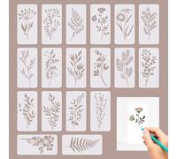 18Pcs Crafting Stencils Reusable, Wildflower Stencils for Painting, Large Flower Stencils for Wood,Walls,Canvas,Home Decor,Plastic Art Drawing Templates,DIY Crafts,Flowers Stencils for Painting