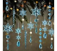 18pcs Crystal Christmas Ornaments for Tree Decorations-Hanging Acrylic Snowflake Icicle Ornaments with Drop Pendants for Winter Wonderland Chandelier Crystals Decorations Supplies (Blue)