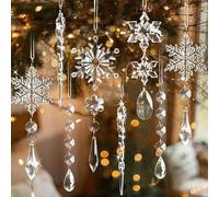 18pcs Crystal Christmas Ornaments for Tree Decorations - Hanging Acrylic Snowflake Icicle Ornaments with Drop Pendants for Winter Wonderland Chandelier Crystals Decorations Supplies