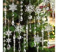 18pcs Crystal Christmas Ornaments Set, Christmas Tree Decorations, Hanging Acrylic Snowflake & Icicle & Bead Garland Ornaments with Drop Pendants for Window, Winter Holiday New Year Deco (Clear)