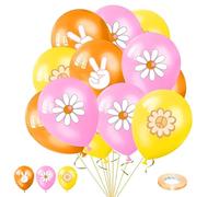 18PCS Daisy Balloons Kit, Groovy Birthday Decorations for Girls, Orange, Yellow, Pink Latex Balloons, Flower Theme Balloons, Hippie Peace Finger Sign Balloons, for Baby Shower Decor