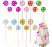 18PCS Disco Ball Cake Decorations,70s Retro Cake Decorations with Stick Shiny Mini Disco Ball Picks Disco Theme Party Supplies for Dessert Birthday Decor Ornament (Colorful,2Size)