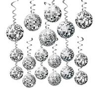 18PCS Disco Ball Decorations,70s Retro Hanging Silver Birthday Decorations Swirls & Streamers for Disco Fever Theme,Birthday,Ceiling Decorations (Silver)