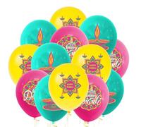 18Pcs Diwali Decorations Balloons,Happy Diwali Diyas Latex Balloons,Diwali Decorations for House Pink Green Yellow Balloons on Festival of Lights Party Indoor Outdoor Photo Prop Indian