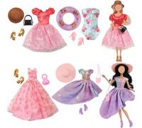 18Pcs Doll Clothes & Accessories Compatible with Barbie 11.5 inch Doll 1 Pink Floral Dress 1 Rose One-piece Swimsuit 1 Puffy-sleeve Skirt 1 Purple Gradient Dress 3 Heels 2 Hats 2 Bags Gifts for Girls