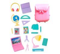 18PCS Doll School Set House School Supply With Backpack Book Rulers Cutter Desk Lamp Laptop And Headset Educational Tools