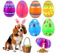 18PCS Easter Dog Toys, Dog Easter Egg Hunt for Sniff and Physical Training, Colorful Printed Interactive Dog Toys for Small/Medium/Large Puppy Pet, Easter Gift Supplies for Dogs Treats Filler (3.15'')