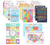 18Pcs Educational Posters for Toddlers, Learning Wall Poster for Nursery Reception Alphabet Numbers Colours Shapes Learning Charts(Style 1)