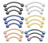 18pcs Eyebrow Piercing Jewelry - Stainless Steel Curved Eyebrow Ring 16g EyebrowTragus Helix Rook Daith Earrings Tongue Nipple Belly Lip Ring 8/10/12mm - Replacement Balls 3mm Body Piercing Jewelry