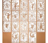 18Pcs Fairy Stencils for Painting, Reusable Stencil for DIY Craft Scrapbook | 15x21 cm, Reusable PET, Painting for Wood, Wall, Fabric, Furniture, Card, Canvas, Paper, Scrapbook, Photo Album
