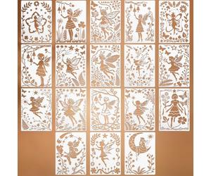 18Pcs Fairy Stencils for Painting, Reusable Stencil for DIY Craft Scrapbook | 15x21 cm, Reusable PET, Painting for Wood, Wall, Fabric, Furniture, Card, Canvas, Paper, Scrapbook, Photo Album