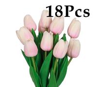 18Pcs Fake Tulips Pink Realistic Flowers Real Touch Pu Artificial Tulips With Stems Light Yellow Fake Spring Flowers For Home