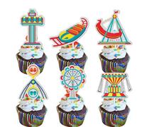 18pcs Ferris Wheel Dessert Cupcake Topper Clown Blue Glitter Baby shower Theme Decor Supplies Boy Girl Happy Birthday Amusement Park Party Decorations