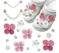 18pcs flower shoe charms for crocs and sandals cherry blossom clog charms sakura shoe decorations with pearl chains cute diy shoe accessories for women girls teen fashion birthday party gifts