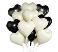 18Pcs Foil Balloons Cream White & Black Heart Shape Mylar 18 Inch Wedding