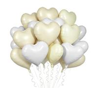 18Pcs Foil Balloons Cream White & White Heart Shape 18 Inch Mylar Beige