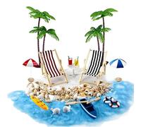 18pcs FONGKNOX Beach Micro Landscape Beach Style Miniature Ornament Set Seaside Theme Beach Miniature Ornament Kits Mini Beach Chair Deck Small Palm Tree Decorative Accessories