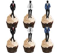 18pcs Glitter Black Blue White Male Suit Dessert Cupcake Topper Gentleman The Man The Myth The Legend Theme Decorations Picks for Men Boys Happy Birthday Party Decor Supplies