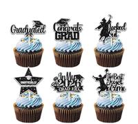 18pcs Glitter Black Congrats 2026 Grad Cap Dessert Cupcake Topper Cheer to High School College University Theme Graduation Party Decoration for Men Women Happy Birthday Decor Supplies