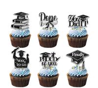 18pcs Glitter Black Congrats Student Grad Cap Dessert Cupcake Topper Cheer to High School College University Theme Graduation Party Decoration for Men Women Happy Birthday Decor Supplies