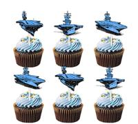 18Pcs Glitter Blue Cruise Liner Dessert Cupcake Topper Nautical Ocean Sailing Ship Navy Boat Cake Happy Birthday Party Decoration Theme Decor Favour Supplies Set