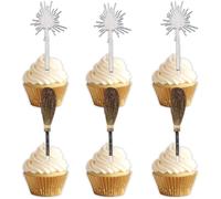 18pcs Glitter Broom Fairy Wand Dessert Cupcake Topper Pick for Princess Witch Party Theme Decor Supplies Men Women Boys Girls Happy Birthday Party Decoration