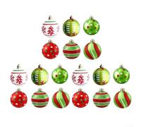 18pcs Glitter Christmas Tree Baubles Set 6cm Red Green White Plastic Hanging Ornaments with Swirl Candy and Polka Dot Designs for Holiday Home Decoration