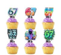 18pcs Glitter Colorful 6 7 Alpha Slang Dessert Cupcake Topper Cheer to 6th 7th Six Seven Years Old Theme Anniversary Party Decoration for Men Women Happy Birthday Decor Supplies