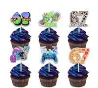 18pcs Glitter Colorful 6 7 Six Seven Dessert Cupcake Topper Cheer to 6th 7th Years Old Alpha Slang Theme Anniversary Party Decoration for Men Women Happy Birthday Decor Supplies