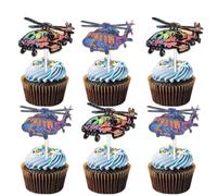18pcs Glitter Colorful Helicopter Dessert Cupcake Topper Military Airplane Aviation Flying Picks Decor Happy Birthday Party Them Decoration Favour Supplies Set