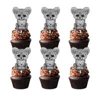 18pcs Glitter Dessert Cupcake Topper Pick for Cute Little Animal Snow Leopard Theme Decor Supplies Baby Shower Men Women kids Happy Birthday Party Decoration