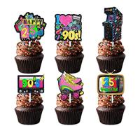 18pcs Glitter Dessert Cupcake Topper Pick for Retro Throwback I Love 90s and 25 Years Old Theme Decor Supplies Women Men Happy 25th Birthday Party Decorations