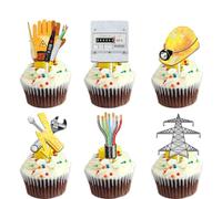 18pcs Glitter Electrician Tools Dessert Cupcake Topper Pick for Power Electrician Lineman Theme Decorations Women Men Happy Birthday Wedding Anniversary Party Decor Supplies