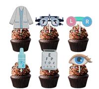 18pcs Glitter Eye Doctor Nurse Dessert Cupcake Topper Pick for Ophthalmologist Optometrist Theme Decorations Men Women Happy Birthday Party Decor Supplies