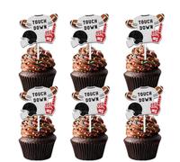 18pcs Glitter Football Style Dessert Cupcake Topper Touch Down Athletics Sport Super Rugby Game Decor Happy Birthday Party Theme Decoration for Boy Men Favour Supplies Set