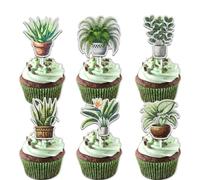 18pcs Glitter Green Houseplants Dessert Cupcake Topper Cheer to Tree Leaves Theme Party Decoration for Men Women Happy Birthday Decor Supplies
