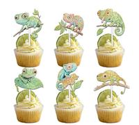 18Pcs Glitter Green Reptile Lizard Dessert Cupcake Topper Tropical Animals Wildlife Jungle Theme Decoration Happy Birthday Party Decor Picks for Girl Boy Favour Supplies Set