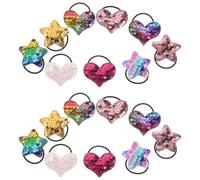 18pcs Glitter Hair Ties for Star and Heart Charms Adjustable Bracelet | Sparkling Sequin Accents with Soft Featherweight Texture, for ’ Birthdays and Dance Recitals