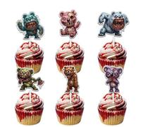 18pcs Glitter Halloween Teddy Bear Cupcake Topper Cheer to Bloody Horror Killer Theme Anniversary Party Decoration for Men Women Happy Birthday Decor Supplies